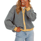 Striped Knit Button Cardigan