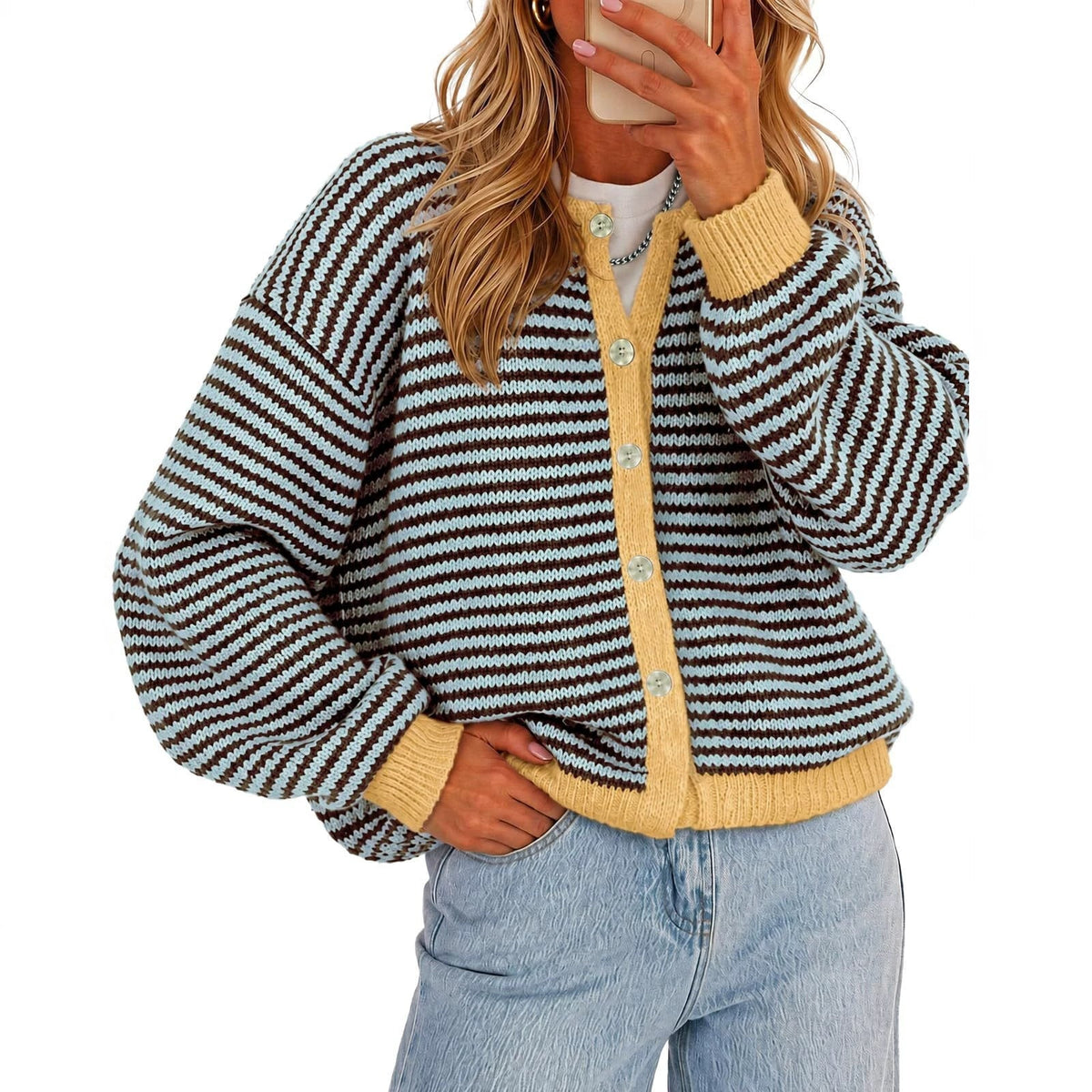 Striped Knit Button Cardigan