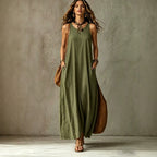 Textured Sleeveless Round Neck Pocketed Maxi Tent Dress