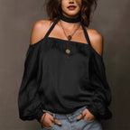 Temperament Off-Shoulder Matte Satin Shirt Top