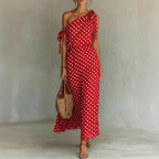 Women's Polka Dot One-Shoulder Maxi Dress