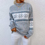 Mock Neck Snowflake Jacquard Long Sleeve Knit Sweater