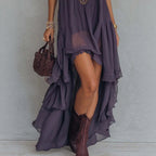 Boho Embroidered High-Low Halter Maxi Dress
