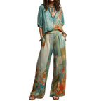 Watercolor Floral Print Two-Piece Linen-Blend Set