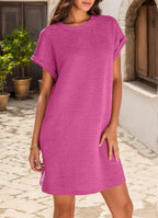Women's Casual Roll‑Short‑Sleeve T‑Shirt Dress