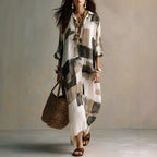 Roll Sleeve Oversized Irregular Hem Linen Blend Vacation Cover Up Dress