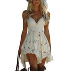 Floral Print Lace Trim Spaghetti Strap High Low Mini Dress