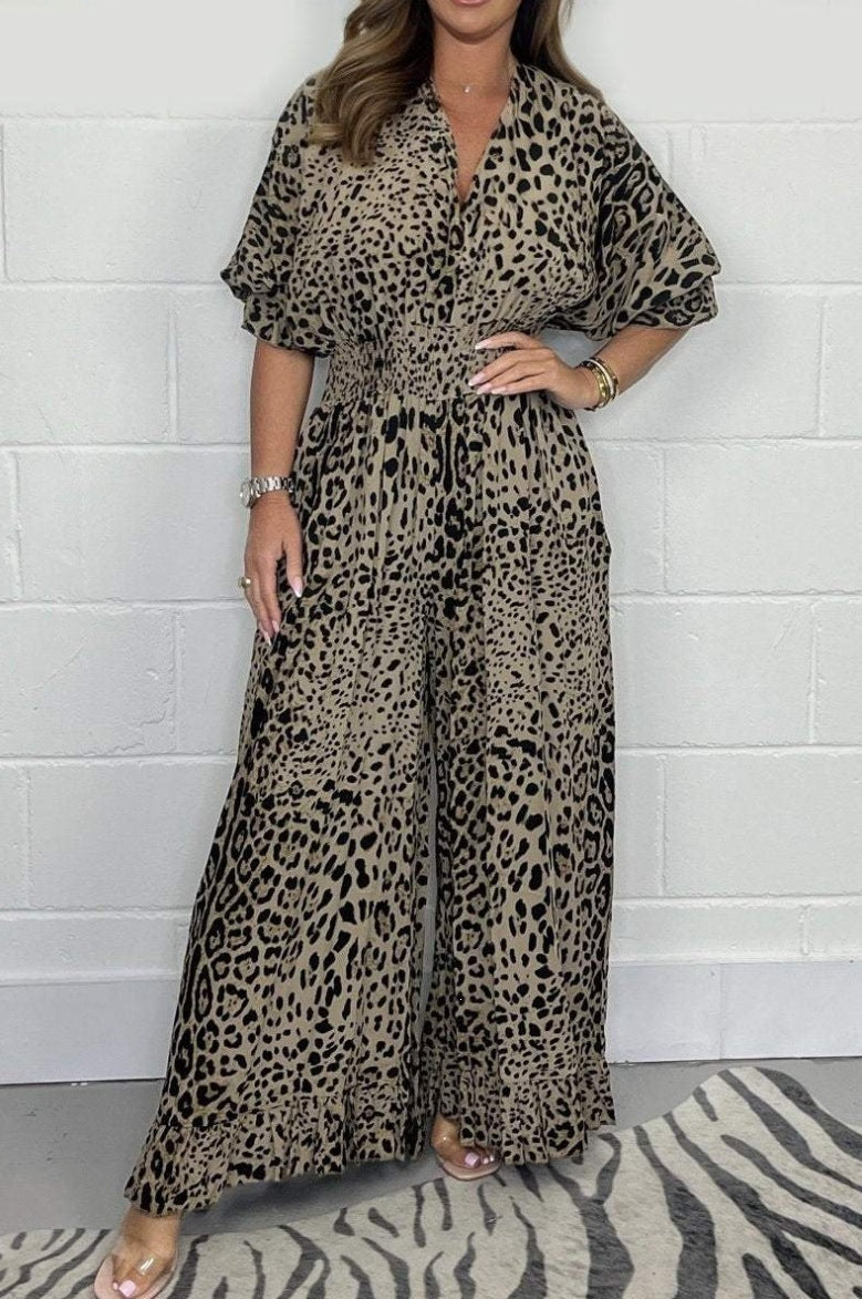 Wild Elegance Leopard Print Wide-Leg Jumpsuit