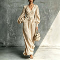 Women'S Pleated Surplice V‑Neck Balloon Sleeve Maxi Dress