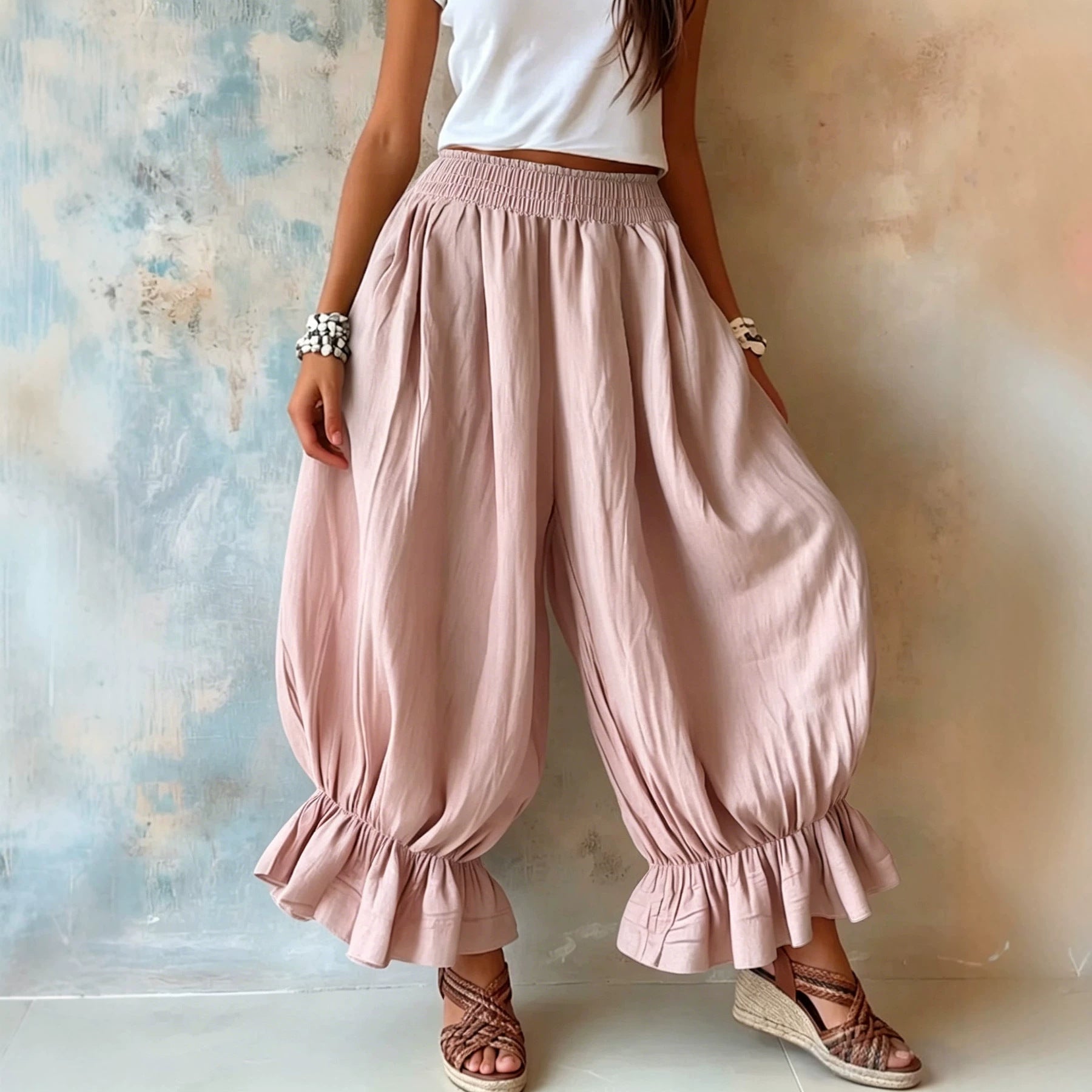 Crinkled Textured Balloon Harem Pants