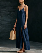 Spaghetti Strap V-Neck High Side Slit Loose Shift Vacation Dress
