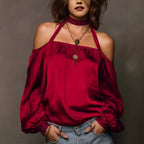 Temperament Off-Shoulder Matte Satin Shirt Top