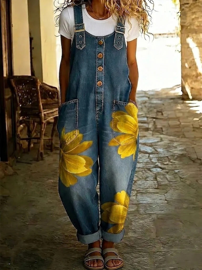 Effortless Boho Floral Denim Overalls for Women
