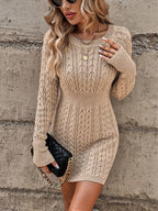 Women Cable-Knit Long Sleeve Crew Neck Mini Dress