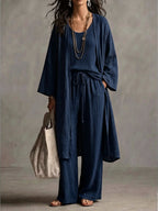 Neutral Beige Linen-Blend Two-Piece Lounge Set