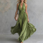 Women'S Sexy Solid Color V-Neck Sleeveless Waist Dress
