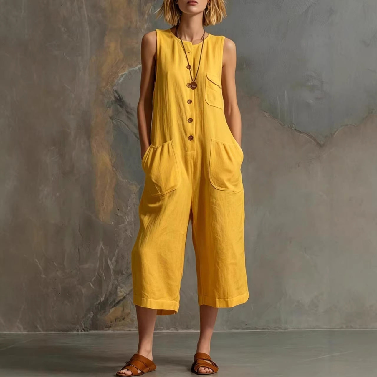 Effortless Linen Sleeveless Wide-Leg Jumpsuit