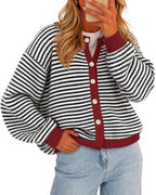Striped Knit Button Cardigan