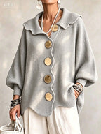 Oversized Scallop-Collar Button Knit Cardigan