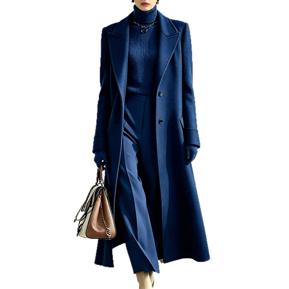 Elegant Oversized Notched Collar Maxi Wool Coat
