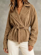 Women's Faux Suede Wrap Jacket with Self-Tie Belt