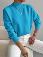 Women's Solid Mock Neck Long Sleeve Knit Sweater