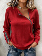 Ribbed Knit Top with Asymmetric Zip