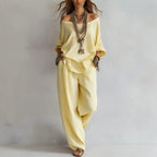 Women'S One-Shoulder Loose Top Wide-Leg Pants Cross-Border Two-Piece Set