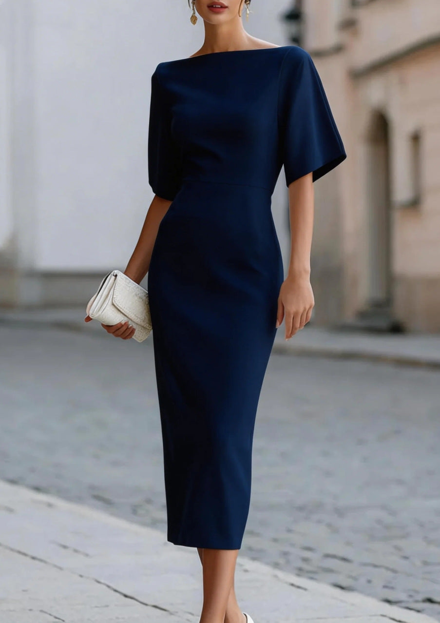 Briar Midi Dress with Bateau Neckline & Tailored Fit
