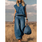 High Waist Wide Leg Jeans Two-Piece Set