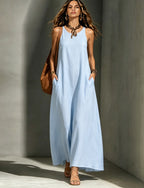 Textured Sleeveless Round Neck Pocketed Maxi Tent Dress