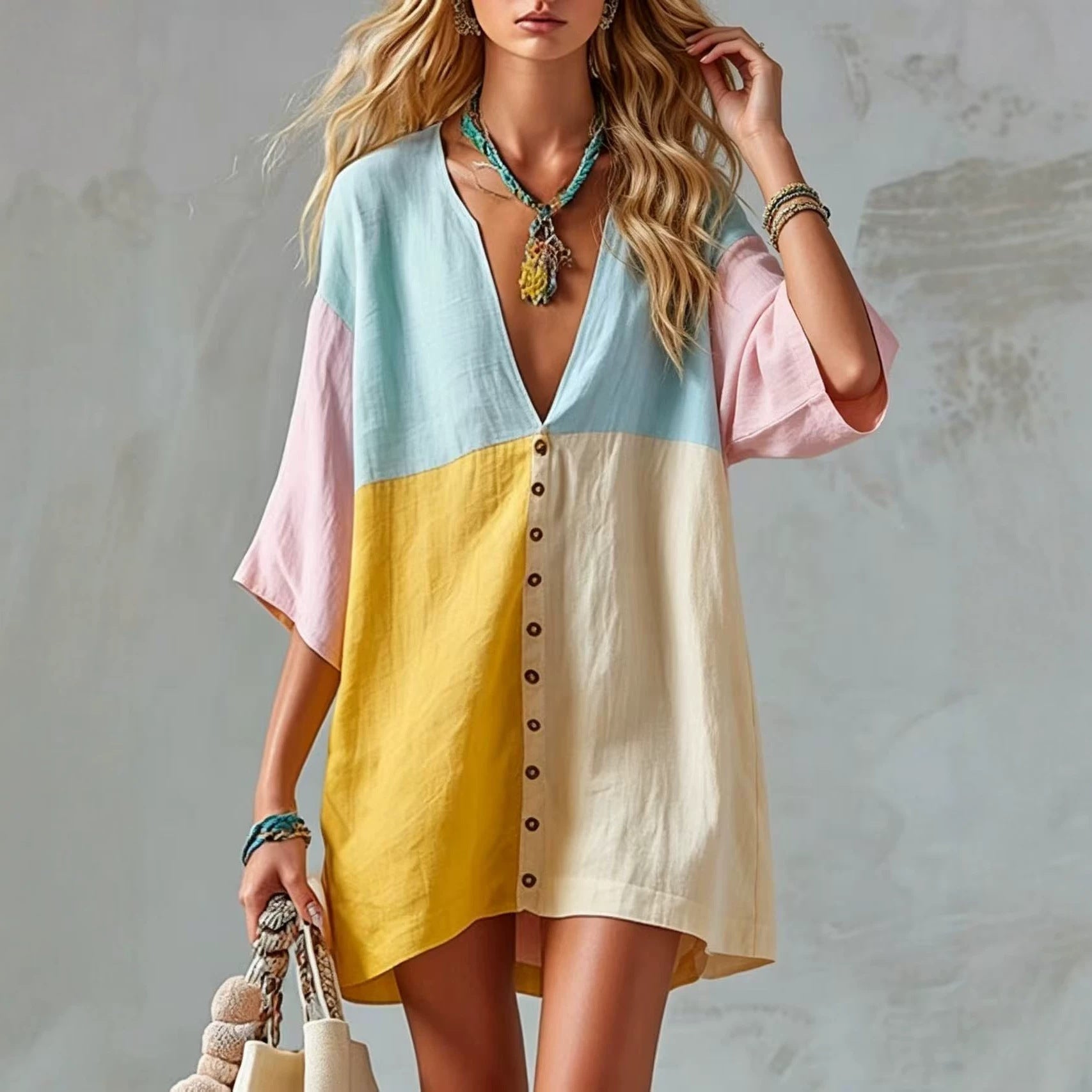 Sunset Breeze Color-Block Tunic Dress