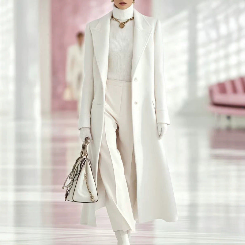 Elegant Oversized Notched Collar Maxi Wool Coat