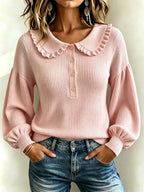 Women's Ruffle Collar Ribbed Knit Sweater