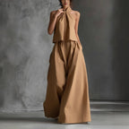 Halter Neck Wide-Leg Two-Piece Formal Set