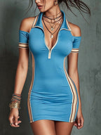 Cold Shoulder Half-Zip Polo Bodycon Mini Dress