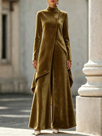Velvet Asymmetrical Turtleneck Two-Piece Set