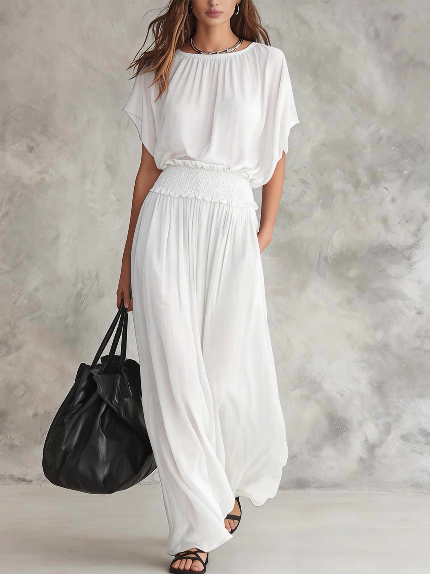 Flowy Wide-Leg Smocked Waist Jumpsuit