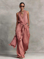 Casual Lace-Up Sleeveless Cotton Blend Jumpsuit