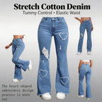 Light Blue Stretch Denim with Frayed Heart Patches