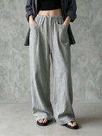 Elastic Drawstring Waist Linen Blend Wide‑Leg Pants