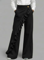 Ruffle Accent High-Waist Wide-Leg Jeans