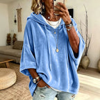 Women's Sky Blue Velvet Loose Short‑Sleeve Hoodie