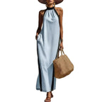 Halter Neck Contrast Trim Maxi Dress