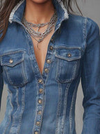 Frayed-Edge Fitted Denim Jacket — Medium Wash