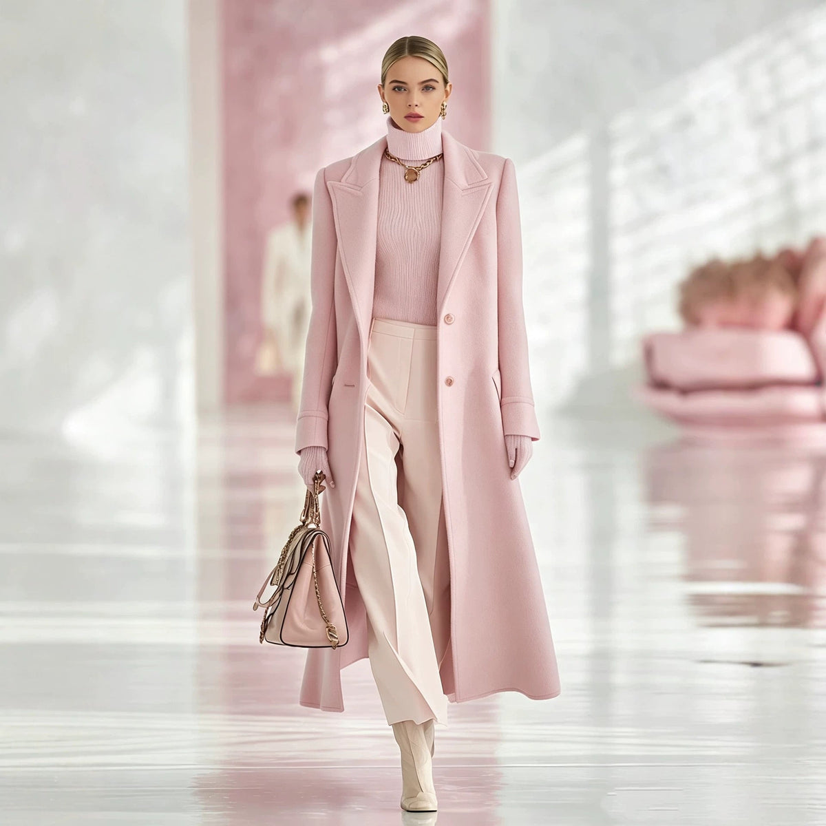 Elegant Oversized Notched Collar Maxi Wool Coat