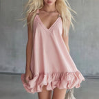 Elegant And Casual Solid Color V-Neck Ruffled Mini Skirt
