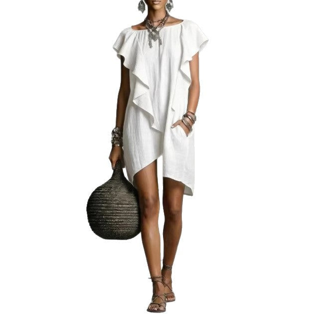 Elegant And Romantic Contrasting Color Ruffle Dress