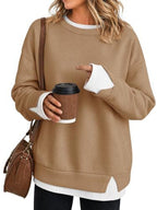 Women’s Oversized Contrast Rib Cuff Layered Look Pullover