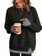 Women’s Oversized Contrast Rib Cuff Layered Look Pullover